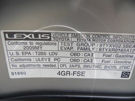 2009 LEXUS IS250 SILVER 2.5L AT Z19462